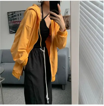 Women's Yellow Hooded Cardigan 2023 Autumn Casual Wear - Image 2