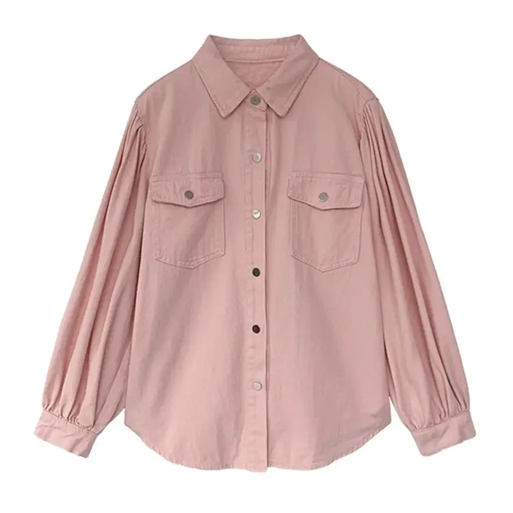 Women Grey Button-Down Shirt 2021 Spring New - Image 5