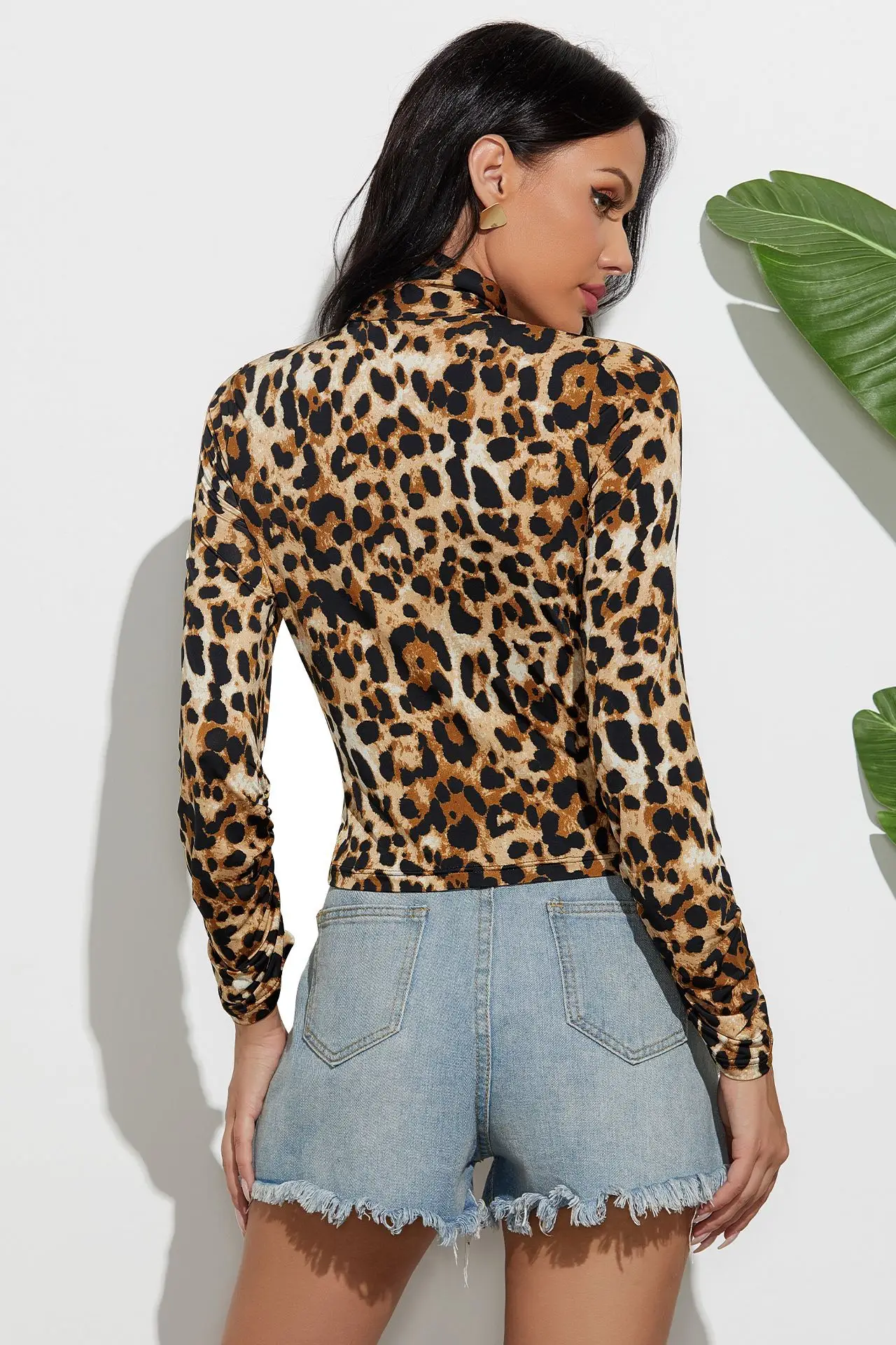 Leopard Print High Collar Top for Women - Image 5