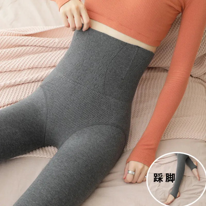 Women High Waist Fleece Leggings Black Fishbone Design