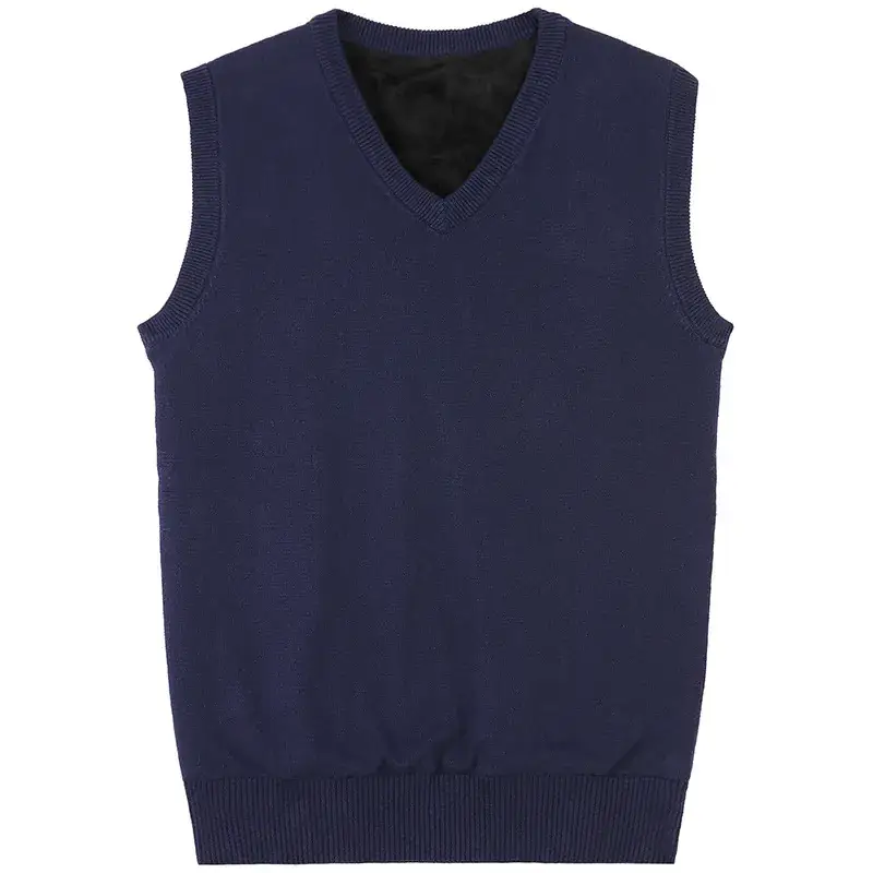 Winter Fleece V-Neck Men's Vest Solid Color - Image 2