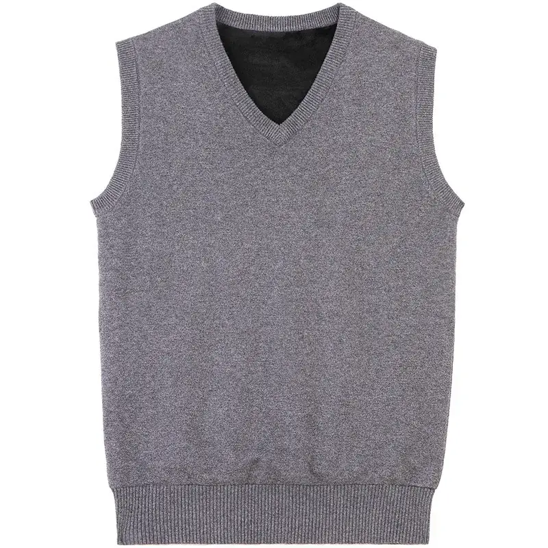 Winter Fleece V-Neck Men's Vest Solid Color - Image 3