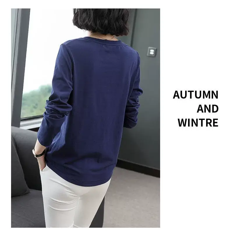 Women Long Sleeve V-Neck T-Shirt Navy Blue — feature 9