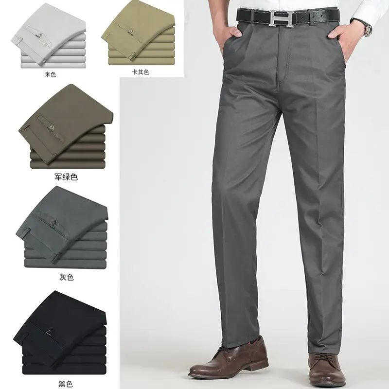 Middle-aged Men Cotton Pants Olive Green Loose Fit