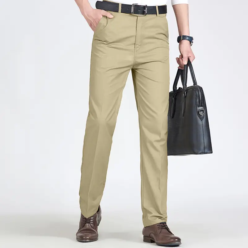 Middle-aged Men Cotton Pants Olive Green Loose Fit