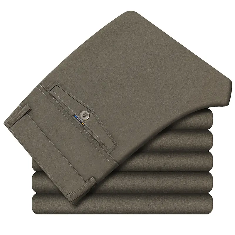 Middle-aged Men Cotton Pants Olive Green Loose Fit