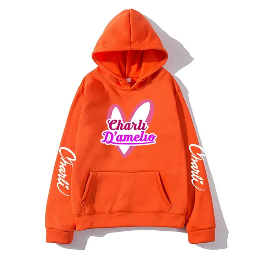Orange Charli D'Amelio Hoodie Winter Casual Unisex