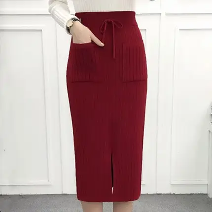 High Waist Knitted Skirt Mid-length Split - Image 7