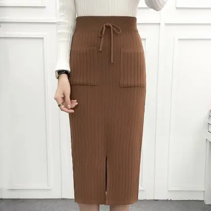 High Waist Knitted Skirt Mid-length Split - Image 8