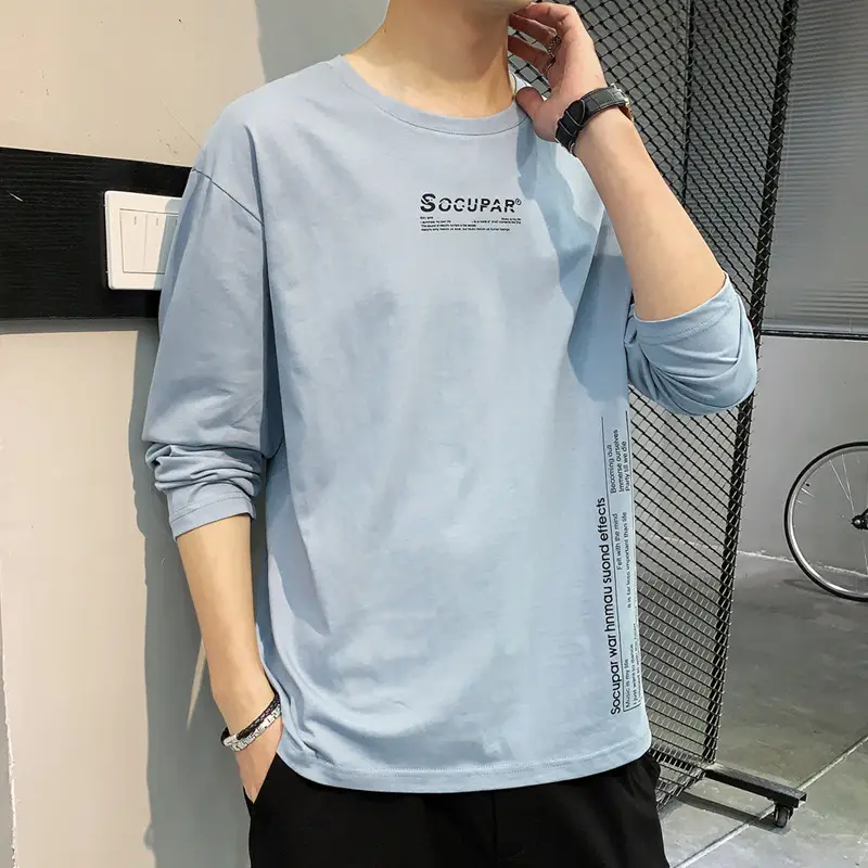 Men's Long Sleeve T-Shirt Light Blue Casual Wear - Image 4