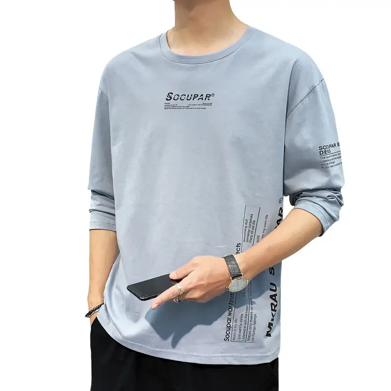 Men's Long Sleeve T-Shirt Light Blue Casual Wear - Image 5
