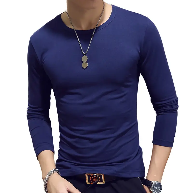 Men Blue Slim Fit Long Sleeve T-Shirt Round Neck - Image 20