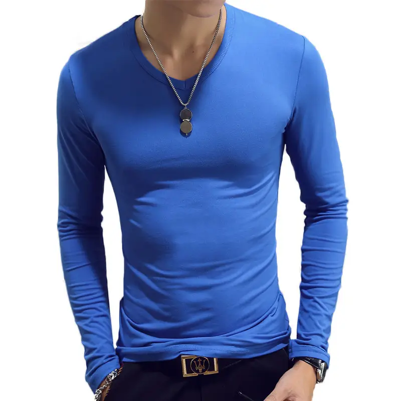 Men Blue Slim Fit Long Sleeve T-Shirt Round Neck - Image 21