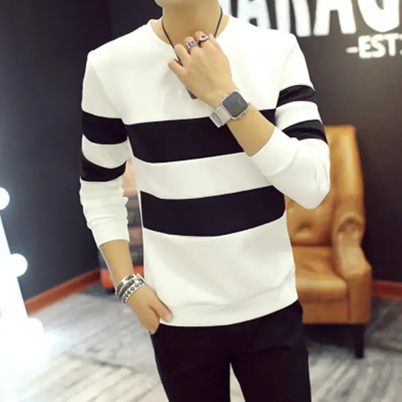 Men's Long Sleeve White T-Shirt Korean Style - Image 8