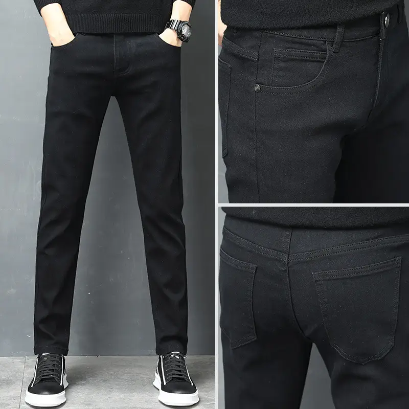 Men Skinny Slim Fit Jeans 2025 Washed Black - Image 2