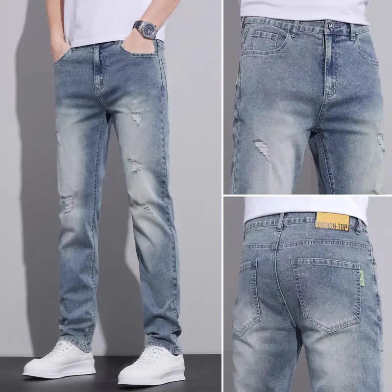 Men Skinny Slim Fit Jeans 2025 Washed Black - Image 3