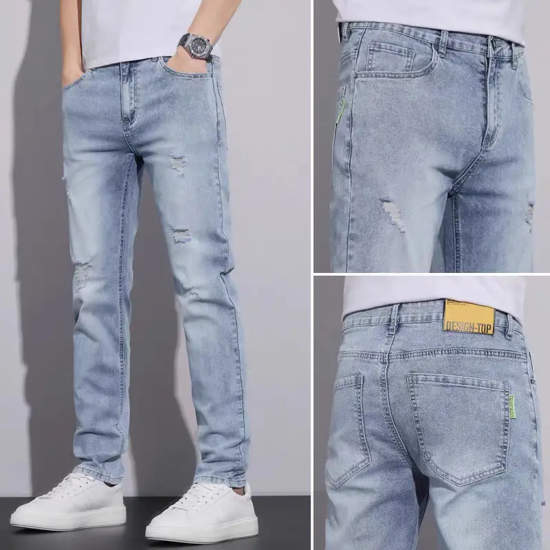 Men Skinny Slim Fit Jeans 2025 Washed Black - Image 4
