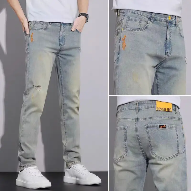 Men Skinny Slim Fit Jeans 2025 Washed Black - Image 6
