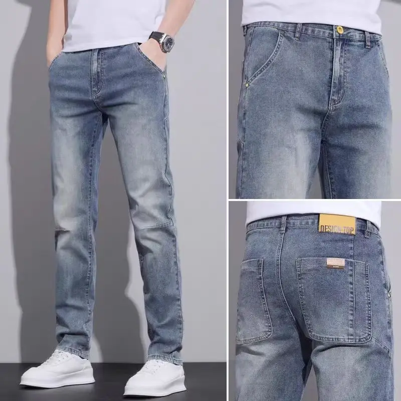 Men Skinny Slim Fit Jeans 2025 Washed Black - Image 8