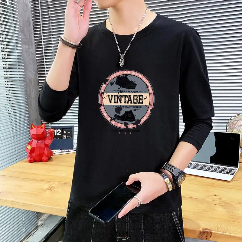 Men Black Vintage Graphic Long Sleeve T-Shirt - Image 6