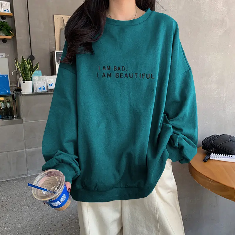Women's Teal Sweatshirt "I Am Bad" Loose Fit - Image 5