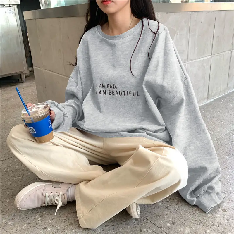 Women's Teal Sweatshirt "I Am Bad" Loose Fit - Image 6