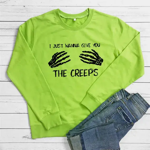 Orange Halloween Creeps Handprint Sweater with Jeans