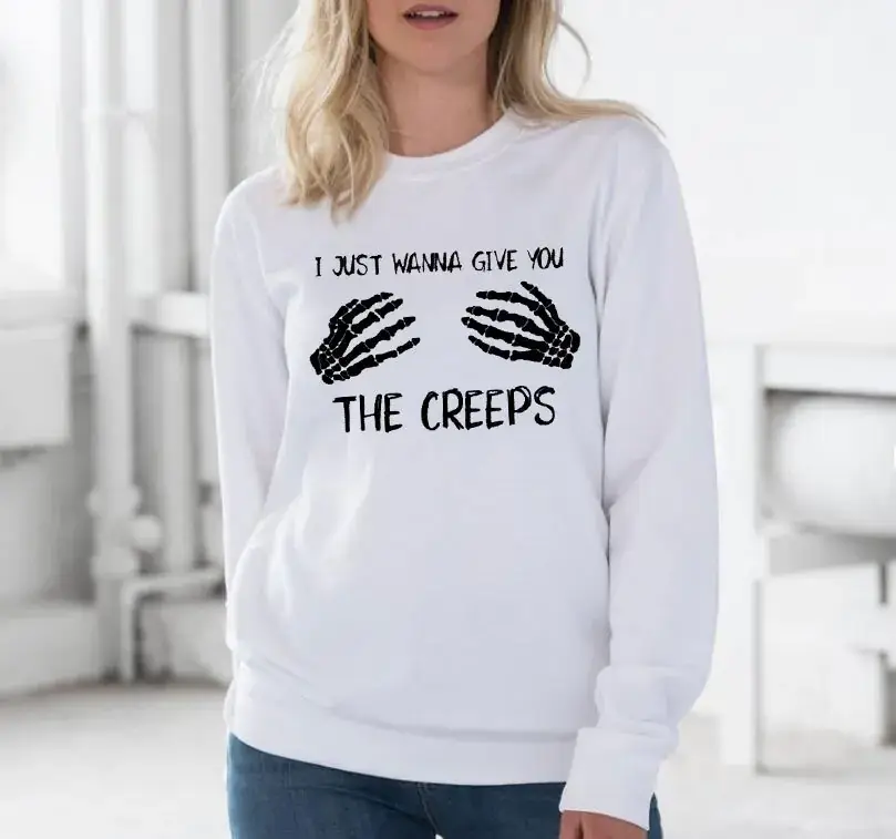 Orange Halloween Creeps Handprint Sweater with Jeans