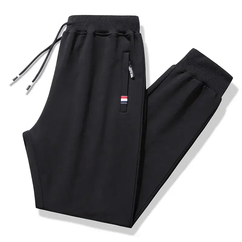 Men Cotton Straight Leg Sports Pants Grey Black - Image 3