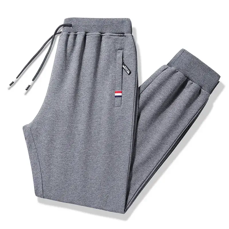 Men Cotton Straight Leg Sports Pants Grey Black - Image 4