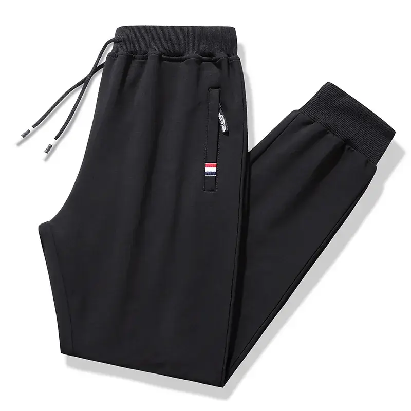 Men Cotton Straight Leg Sports Pants Grey Black - Image 5