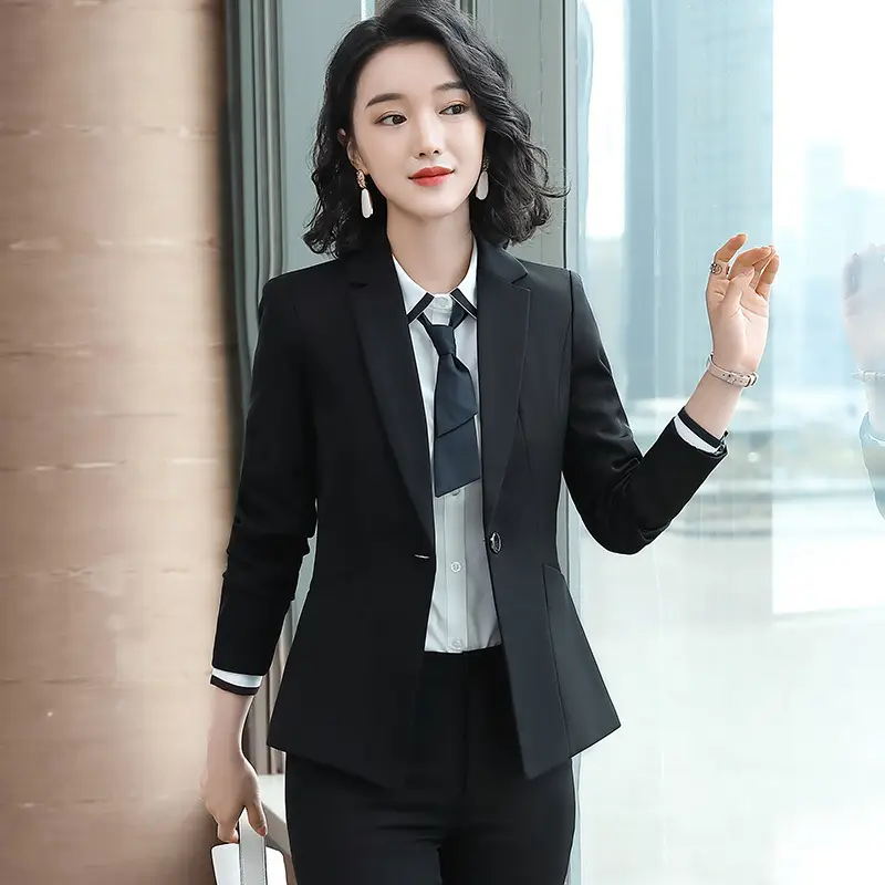 Professional Black Suit Set for Women Spring Autumn Interview Formal Wear - Image 4