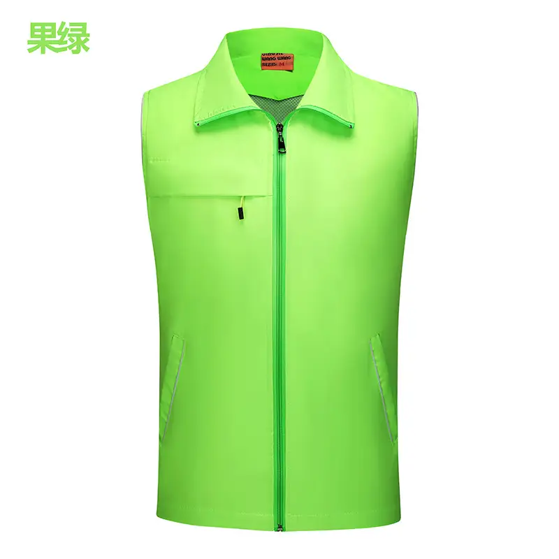 Men Orange Full Zip Vest with Logo Print - Image 3