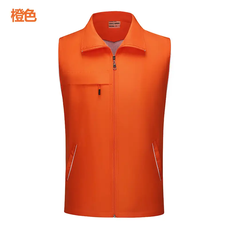 Men Orange Full Zip Vest with Logo Print - Image 4