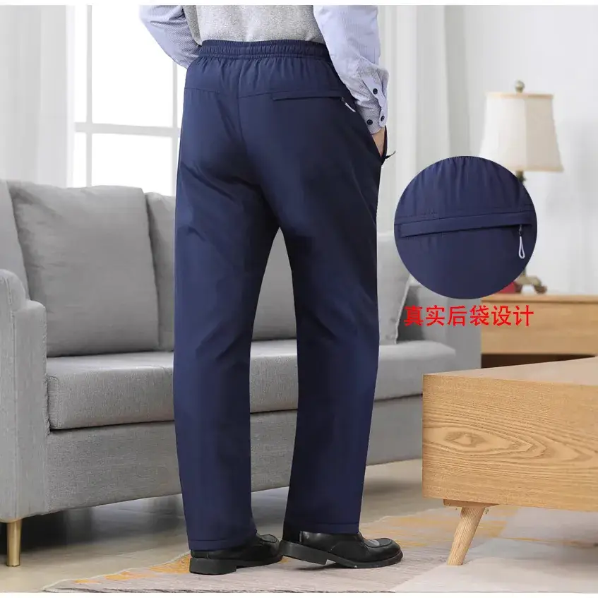 Autumn Winter Padded Navy Velvet Pants for Men