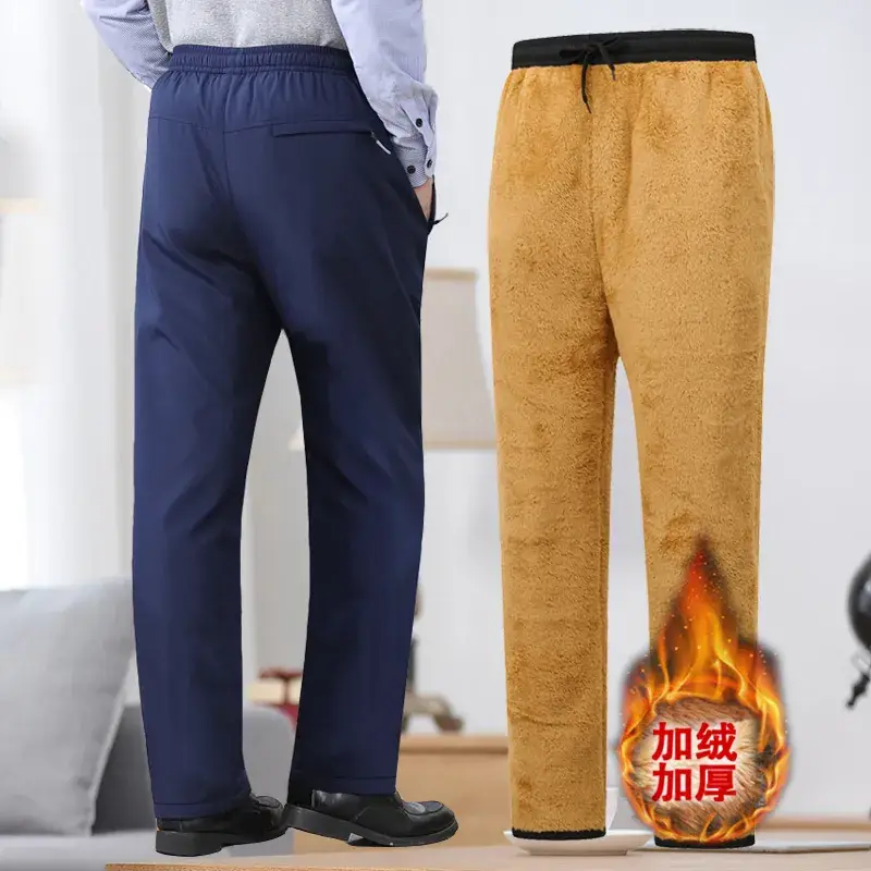 Autumn Winter Padded Navy Velvet Pants for Men