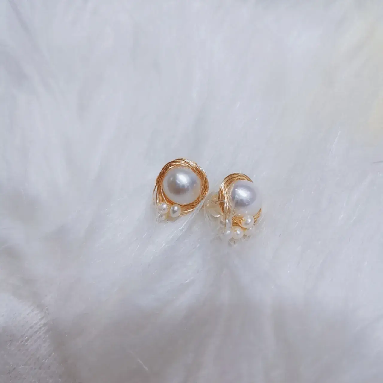14K Gold Pearl Earrings for Women Handmade