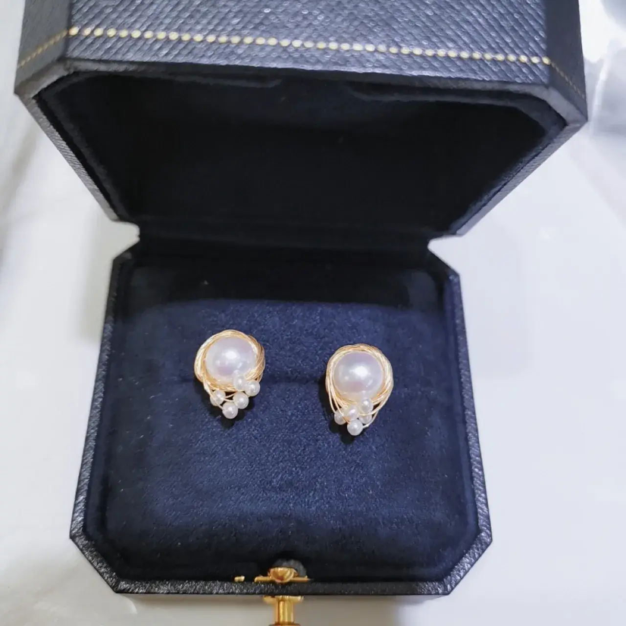 14K Gold Pearl Earrings for Women Handmade