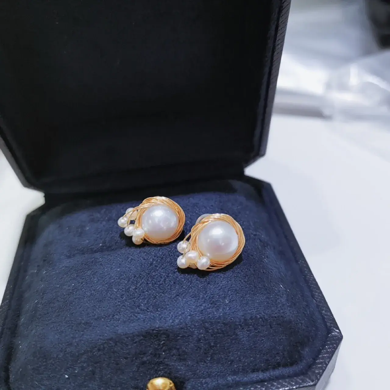 14K Gold Pearl Earrings for Women Handmade