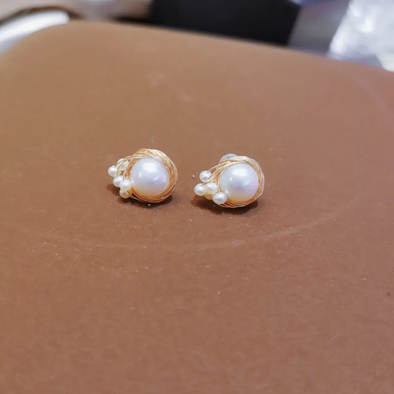 14K Gold Pearl Earrings for Women Handmade