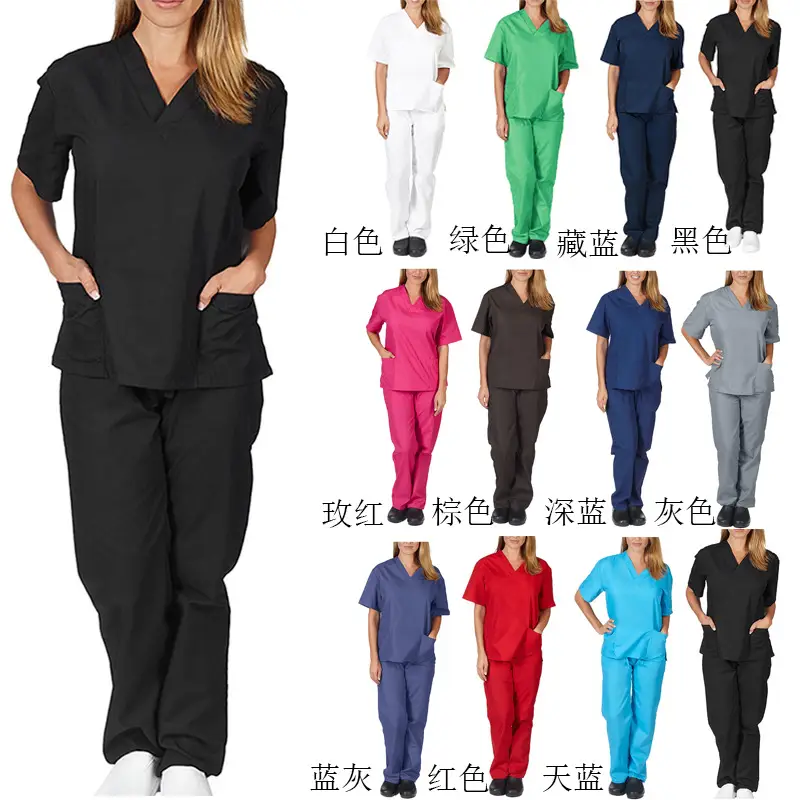Pink V-Neck Scrub Suit for Medical Staff — feature 3