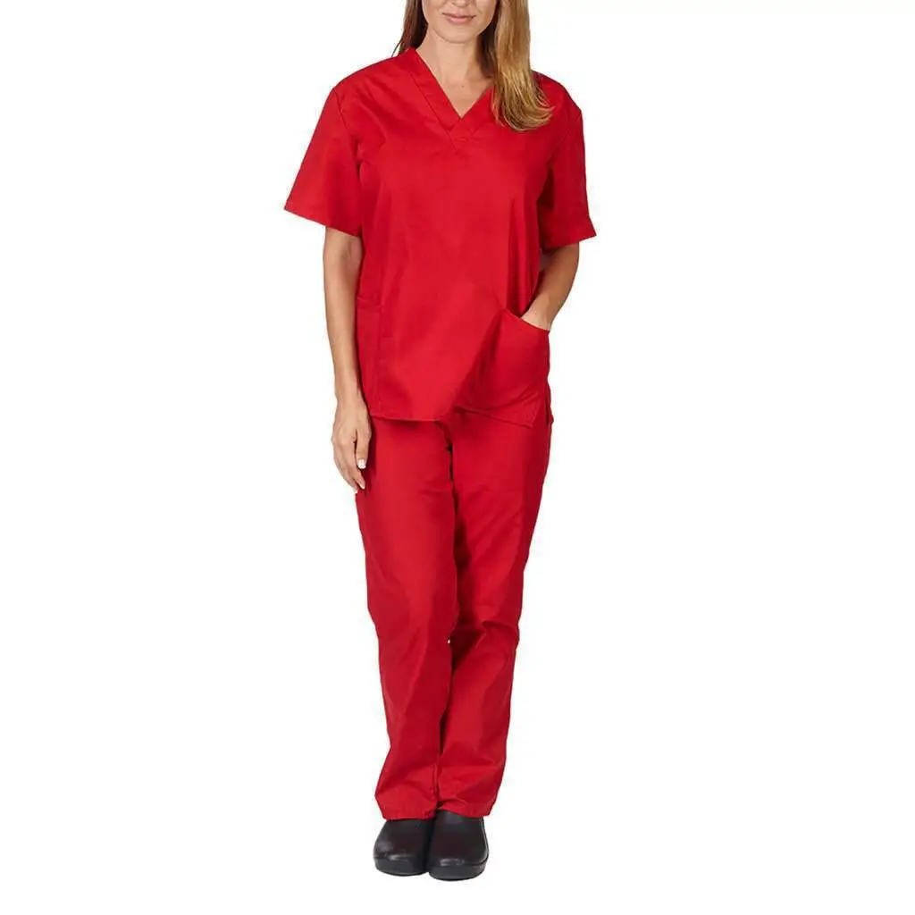 Pink V-Neck Scrub Suit for Medical Staff - Image 2