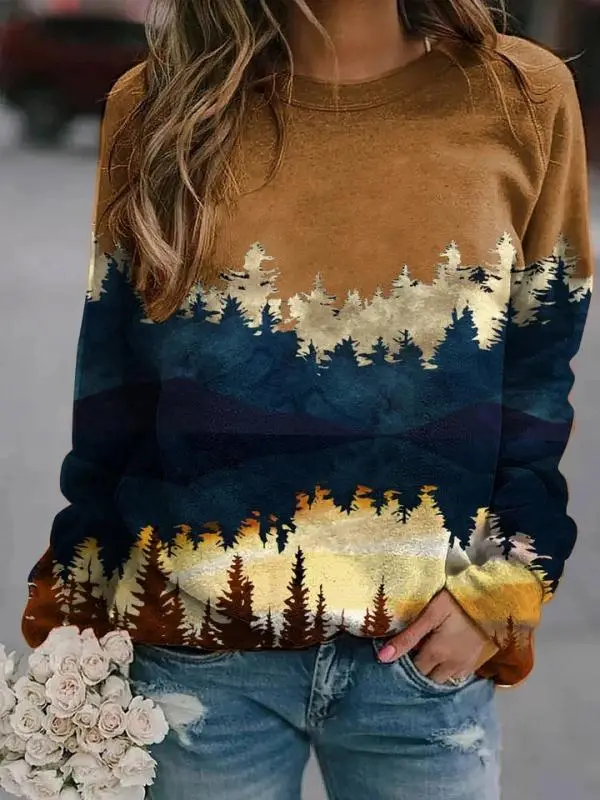 2020 Autumn Winter Printed Sweatshirt Long Sleeve Green Blue - Image 7