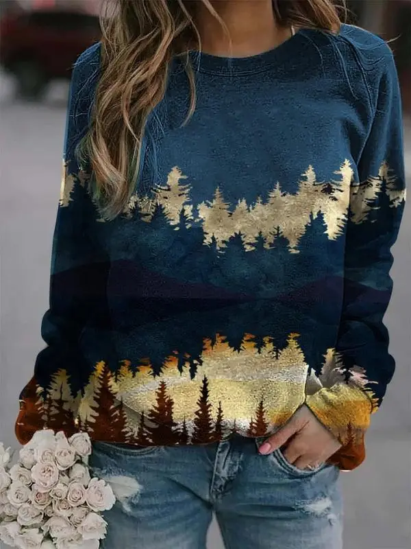 2020 Autumn Winter Printed Sweatshirt Long Sleeve Green Blue - Image 3