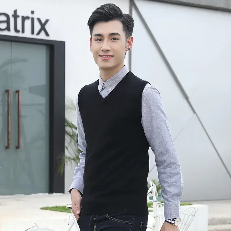 Men's V-neck Wool Vest Grey Slim Fit - Image 7