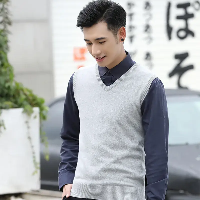 Men's V-neck Wool Vest Grey Slim Fit - Image 8