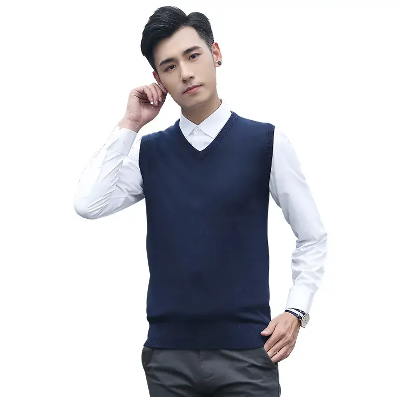 Men's V-neck Wool Vest Grey Slim Fit - Image 9
