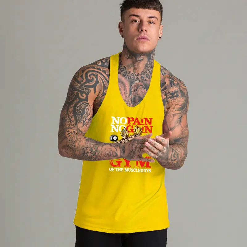 Men's Yellow No Pain No Gain Muscle Vest Summer Training - Image 9