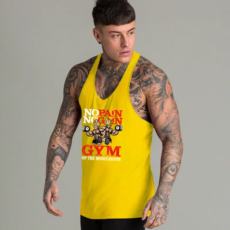 Men's Yellow No Pain No Gain Muscle Vest Summer Training - Image 2