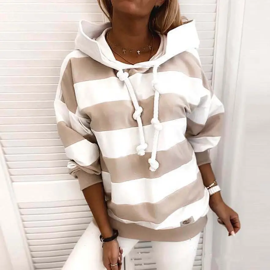 Women's Black White Striped Hooded Sweat Top - Image 8